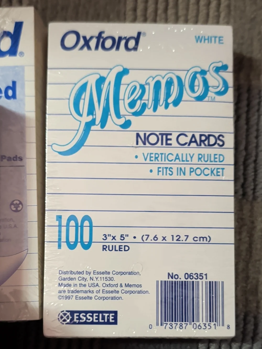Four Packages Of Vertical Pads Of Note Cards/Index Cards. Levenger & Oxford